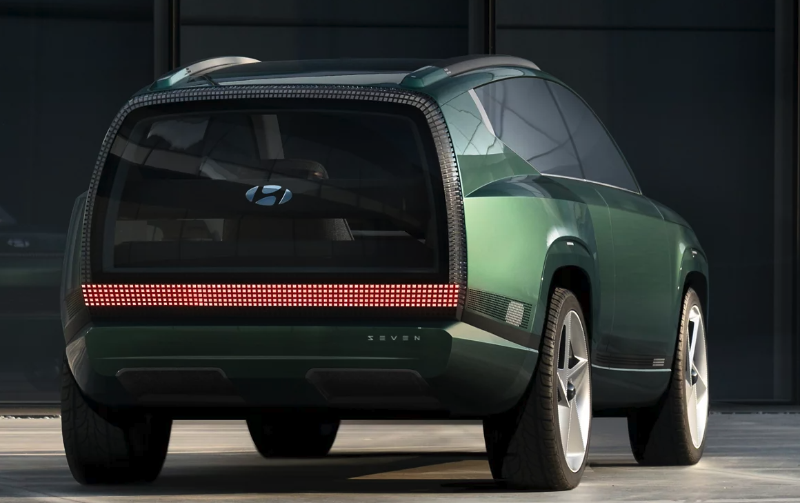 Rear view of Hyundai Ioniq concept electric SUV with futuristic lighting